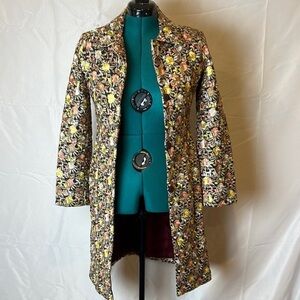 Biya Johnny Was Vintage Floral Women's Long Linen Coat Size Small